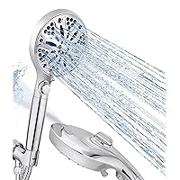 LOKBY High Pressure 10-Settings Shower Head with Handheld Set - High Flow Detachable Showerhead Body Spray with built-in 2 Power Wash - 59'' Stainless Steel Hose - Tool-less 1-Min Install - Chrome