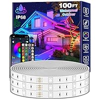 100Ft Outdoor LED Strip Lights Waterproof,Music Sync RGB IP65 Outside Led Light Strips Waterproof with App and Remote,Exterior Led Rope Lights Waterproof for Deck,Balcony,Roof,Garden,Pool