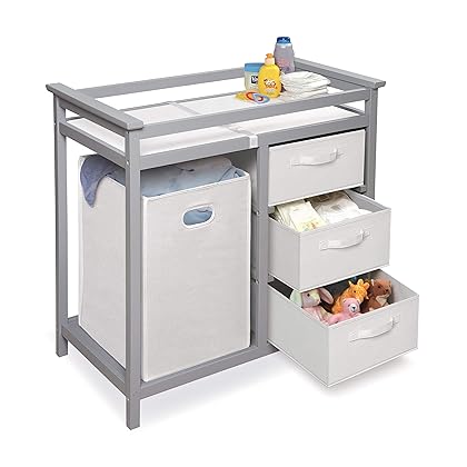 Modern Baby Changing Table with Laundry Hamper, 3 Storage Baskets, and Pad