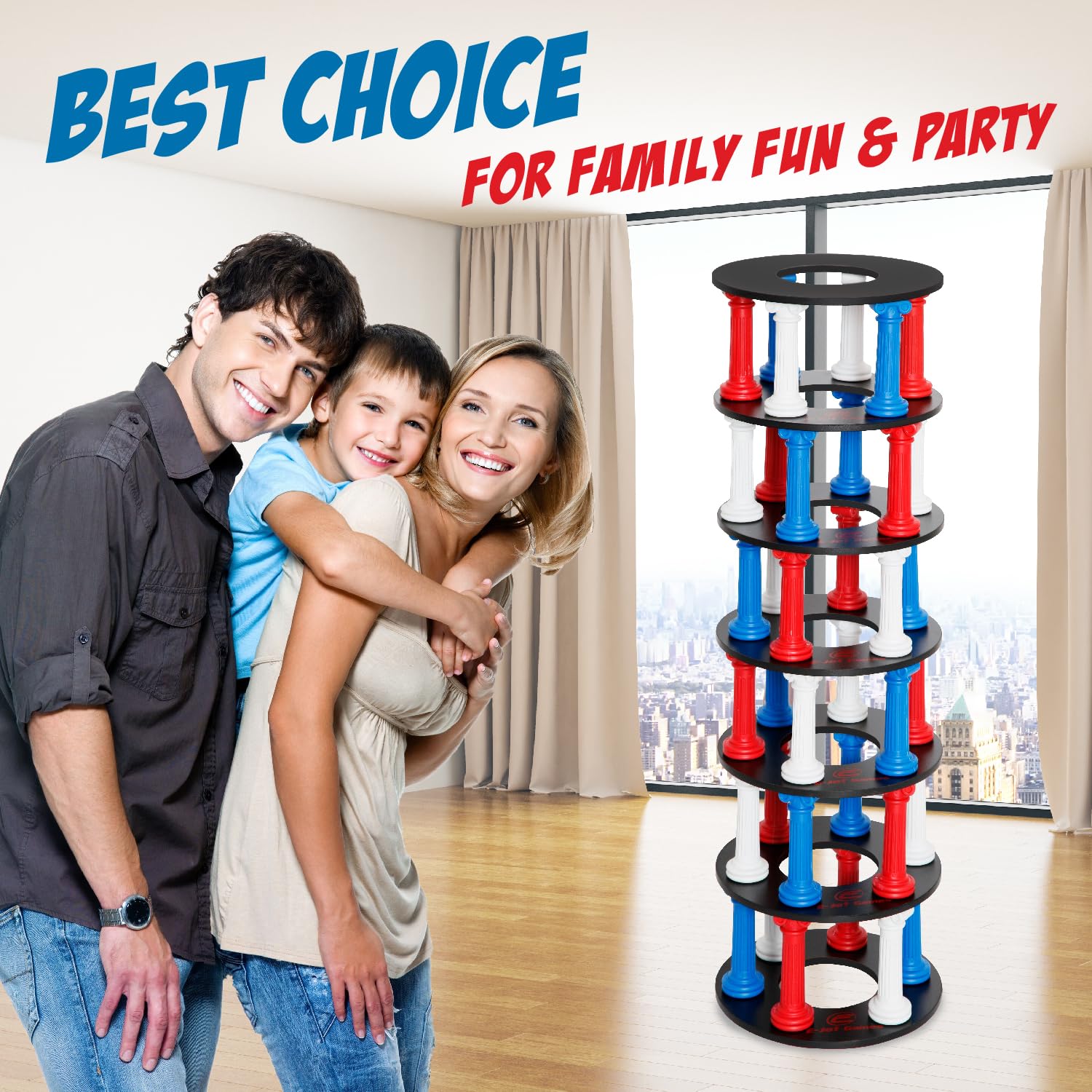 E-Jet Stacking Game Tumbling Giant Tower Game for Adults & Teen | Party & Table Game Night, Multi-Colored, Jumbo (EOL24940)