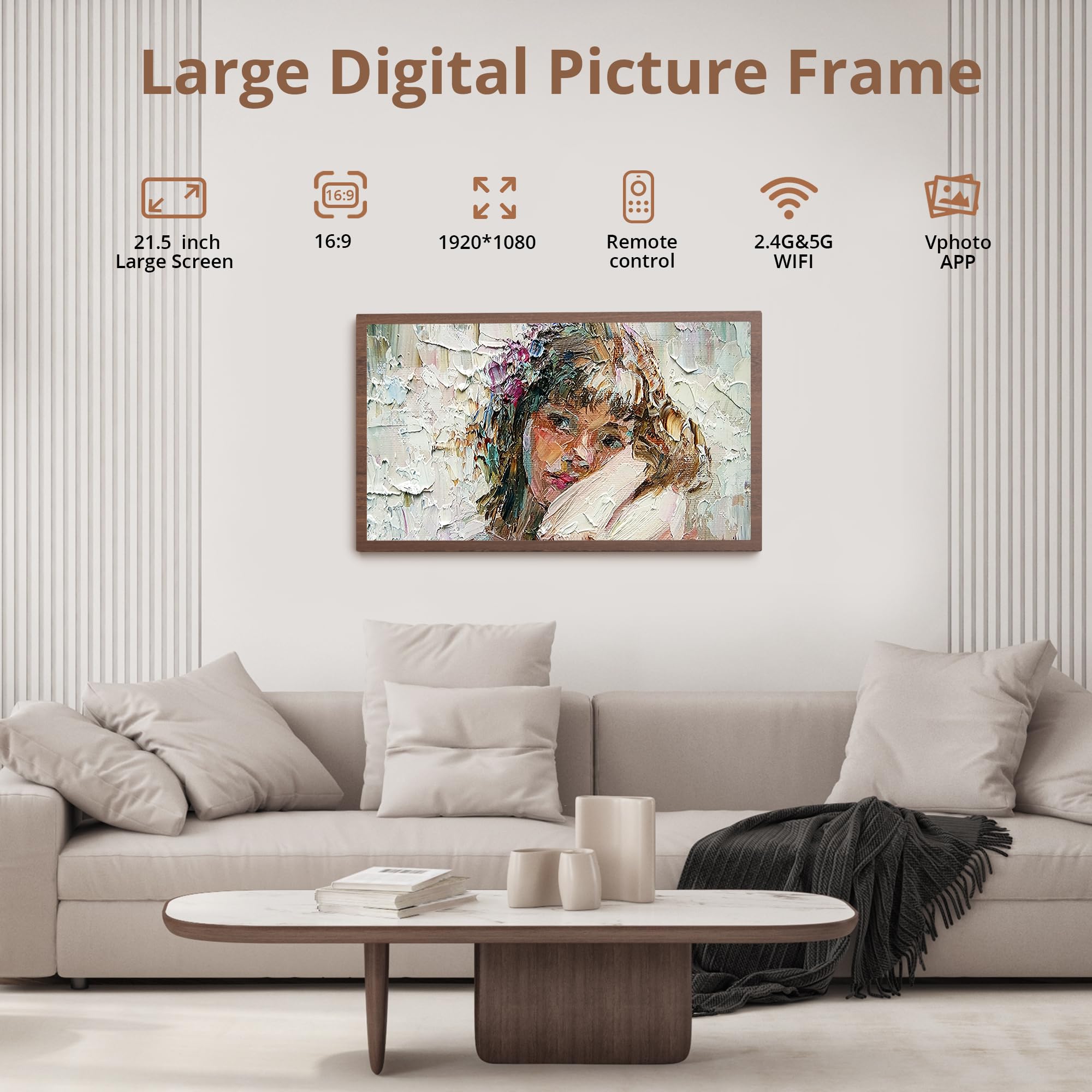 Dragon Touch Digital Picture Frame 21.5 inch Screen WiFi Digital Photo Frame Display, 32GB Storage, Auto-Rotate, Share Photos via App, Email, Cloud, Classic 21