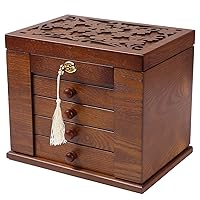 Changsuo Wooden Jewelry Box for Women, Organizer Box of Solild Wood with Combo Lock for Jewelries, Watches, Necklace, Ring, Storage Box (Dark Brown)