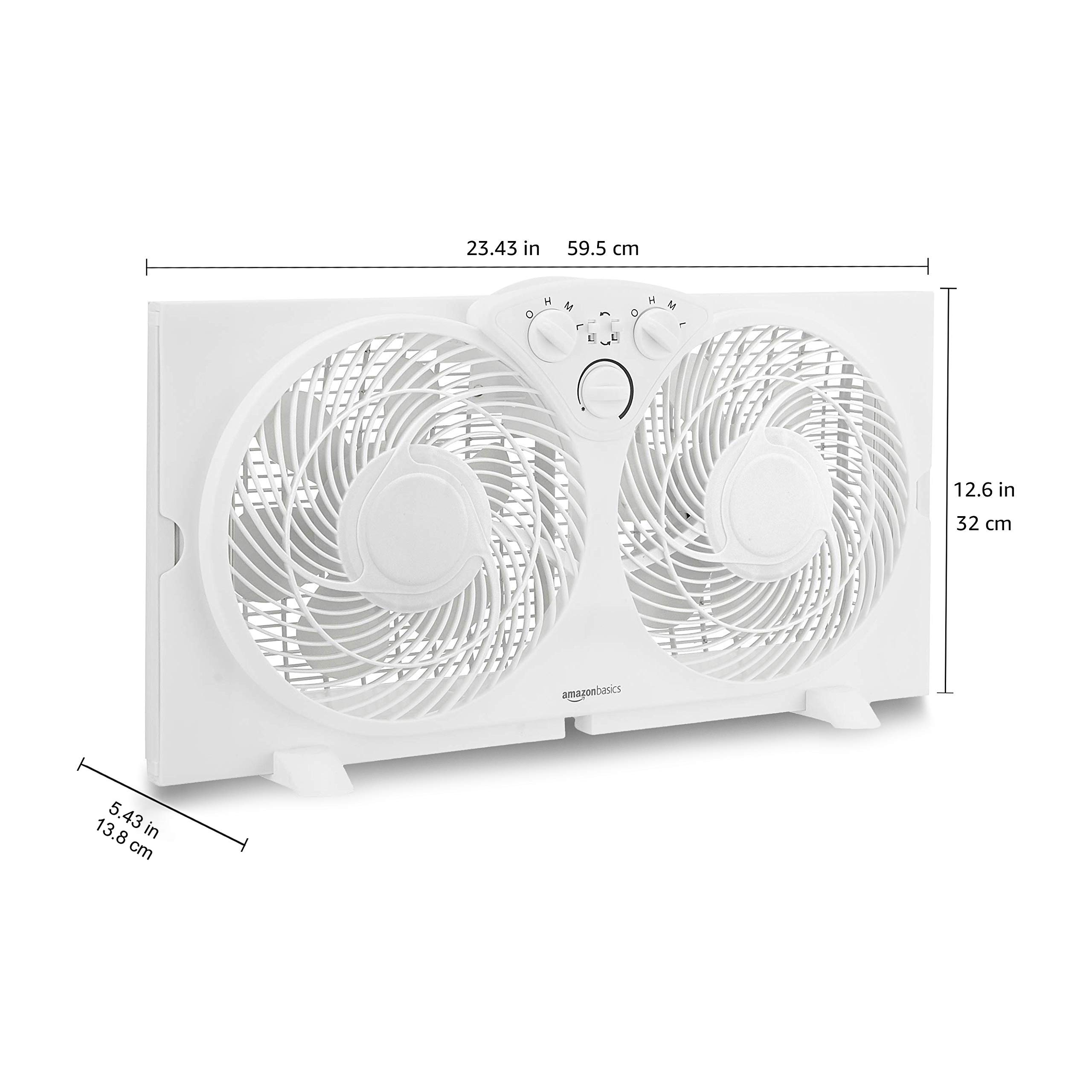 Amazon Basics Window Fan with Manual Controls, Twin 9 Inch Reversible Airflow Blades, White