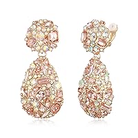 EVER FAITH Glamour Rhinestone Statement Clip-on Earrings, Fashion Chic Art Deco Sparkly Marquise Water Drop Crystal Dangle Earrings for Women Girls