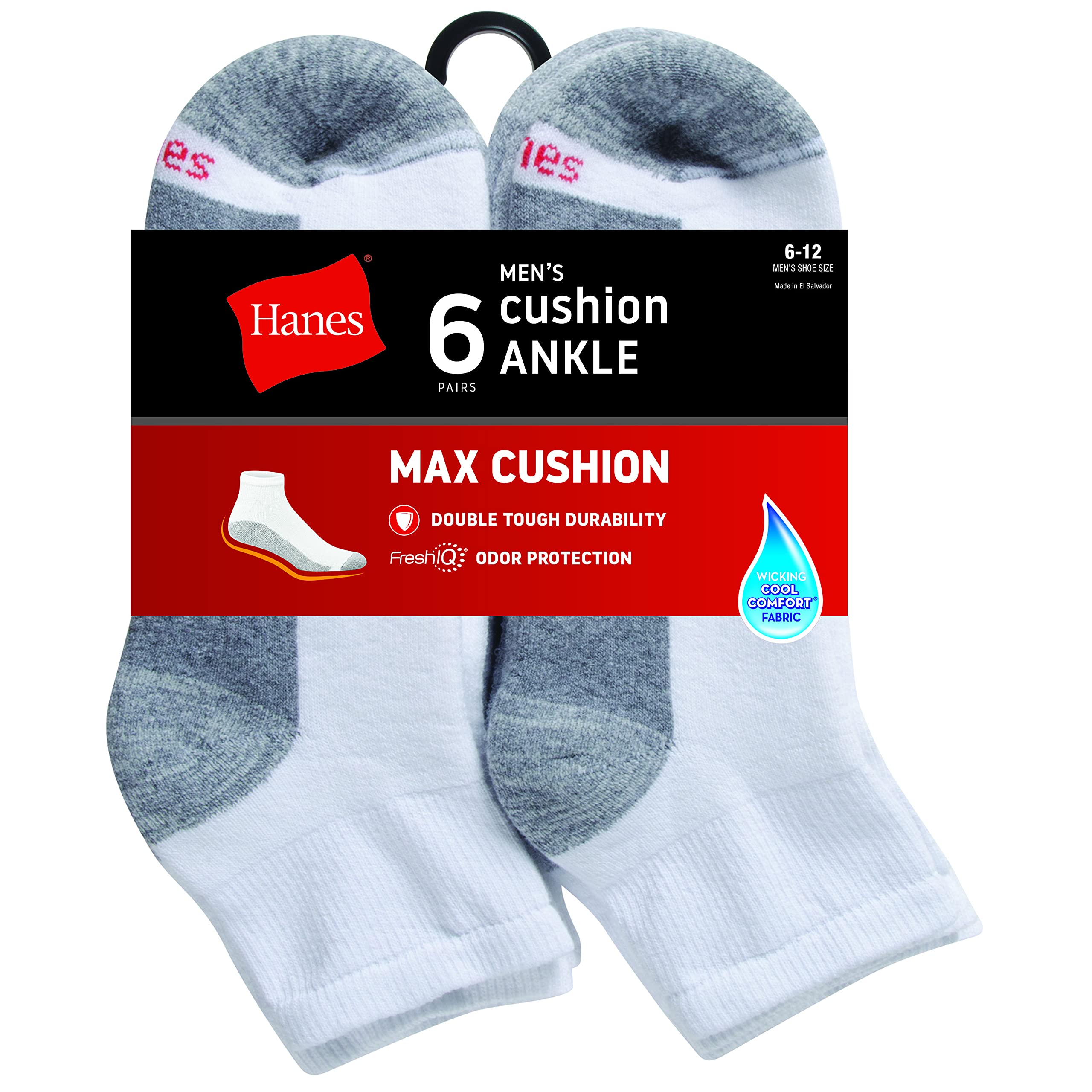 Hanes Men's Max Cushioned Crew Socks, Moisture-Wicking with Odor Control, Multi-Pack