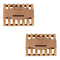 Bamboo Soap Dish for Shower or Sink, 100% Sustainable Bamboo Bar Soap Holder, Stylish Odor Resistant Addition to Bathroom or Kitchen, Pack of 2