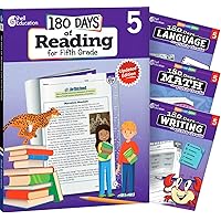 180 Days of Practice - 5th Grade Workbook Set - Includes 4 Assorted Fifth Grade Workbooks for Daily Practice in Reading, Math, Writing, and Grammar Skills