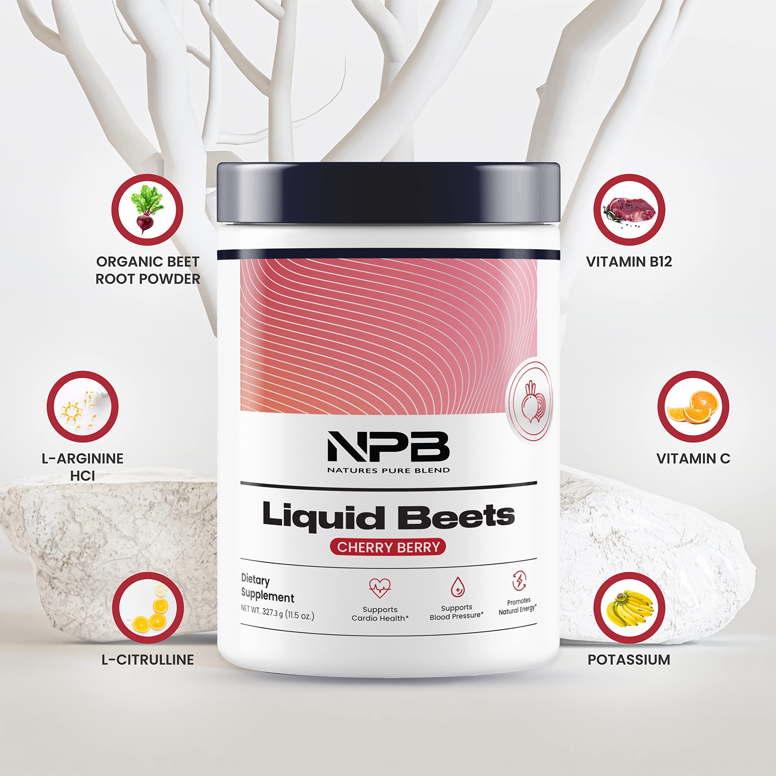 Nature's Pure Blend - Liquid Beets (8,000 MG Organic Beets), Support Blood Pressure, Blood Circulation, Heart Health - Energy - Nitric Oxide Supplement, L-Arginine - Cherry Berry Flavor (30 Servings)