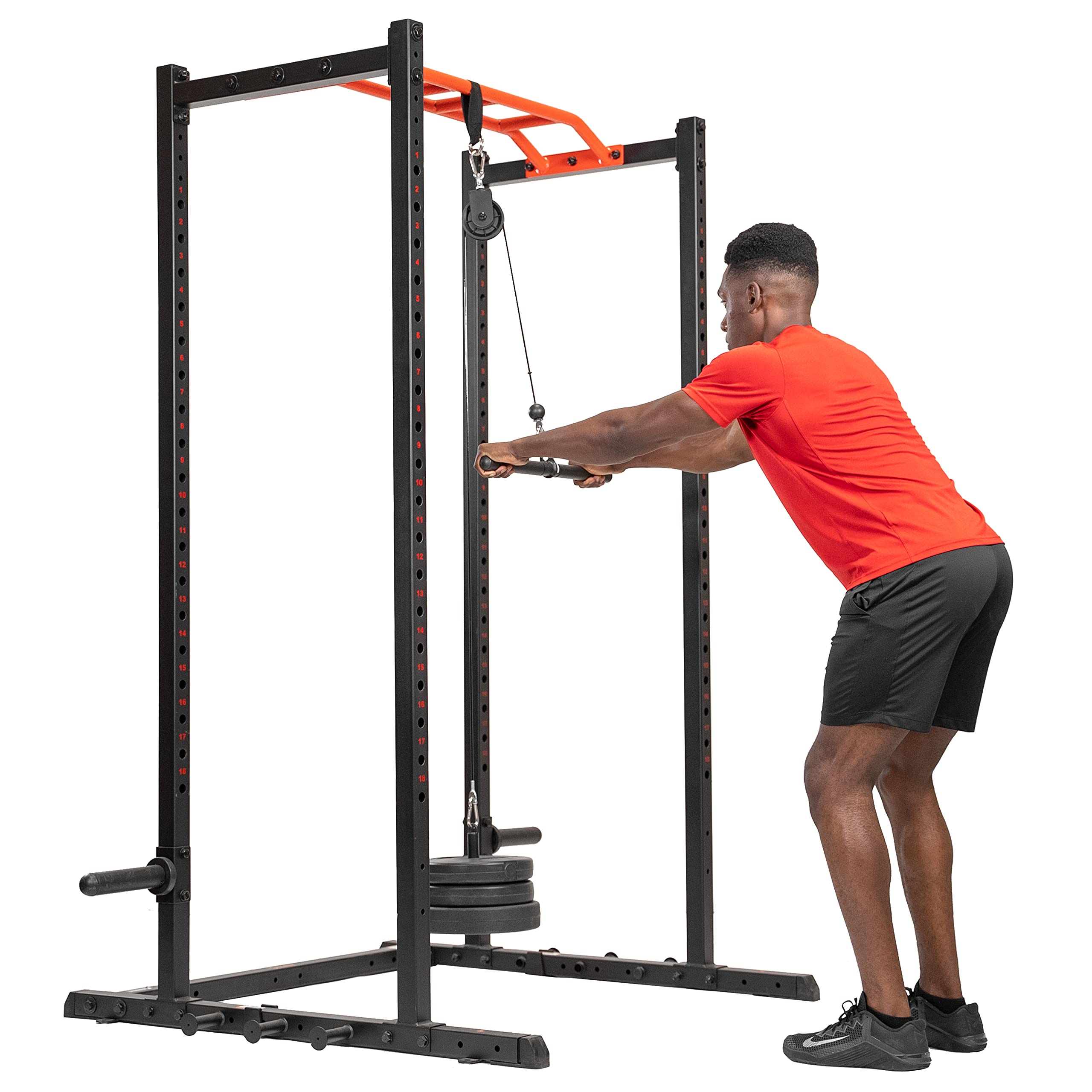Sunny Health & Fitness Power Rack and Cage Add-on Attachment Accessory: Bar Holder, Dip Bars, J-Hook, LAT Pulldown, Pull Up Bar, Landmine, or U-Ring