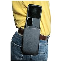 Nylon Cell Phone Holster Pouch for Samsung Galaxy A72 A71 5G, A52 A51 Rugged W/Fixed Belt Loop Clip Holder, Magnetic Closure, Fits with Case On Smartphone (Black-Vertical)