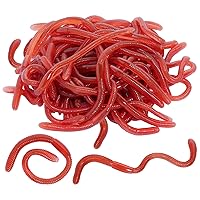 60 Pieces Fake Earthworms Plastic Lifelike Worm Soft Stretchy Rubber Earthworms Trick Toy for Halloween April Fool's Day Party (Brownish red)