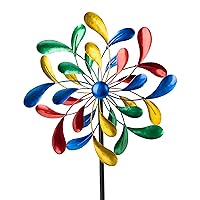 Teamson Home 18.3 in. Dia. x 70.87 in. H Decorative Metallic Kinetic Floral Windmill Spinner, Multi