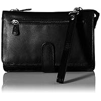 Leather womens Deluxe Clutch W/ Detachable Strap Messenger Bag, Black, One Size US