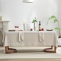 EVERLY Pure Linen Hemstitch Tablecloth,100% Stonewashed French Linen tablecloths for Kitchen Dining Rectangle Tables,60x84Inch Machine Washable Christmas Thanksgiving Organic Tablecloth-Natural Linen