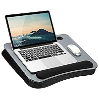 LAPGEAR Memory Foam Lap Desk with Wrist Rest and Media Slot - Large - Silver Carbon - Fits up to 17.3 Inch Laptops and Most Tablets - Style No. 91365