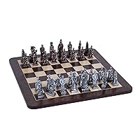 Wood Expressions WE Games Chinese Qin Chess Set - Pewter Pieces & Walnut Root Board 16 in.