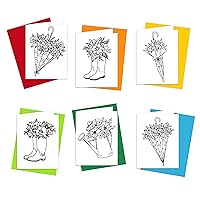 Flowers Greeting Cards to Color: Set of 6 Blank Floral Cards with Envelopes, Sympathy Cards,100% Recycled Cardstock and Made in USA (April Showers)