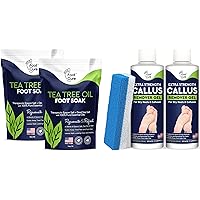 Tea Tree Oil Foot Soak with Epsom Salt - Best Toenail Fungus Treatment, Athletes Foot & Softens Calluses Callus Remover for Feet with Extra Strength Gel & Foot Pumice Stone Set