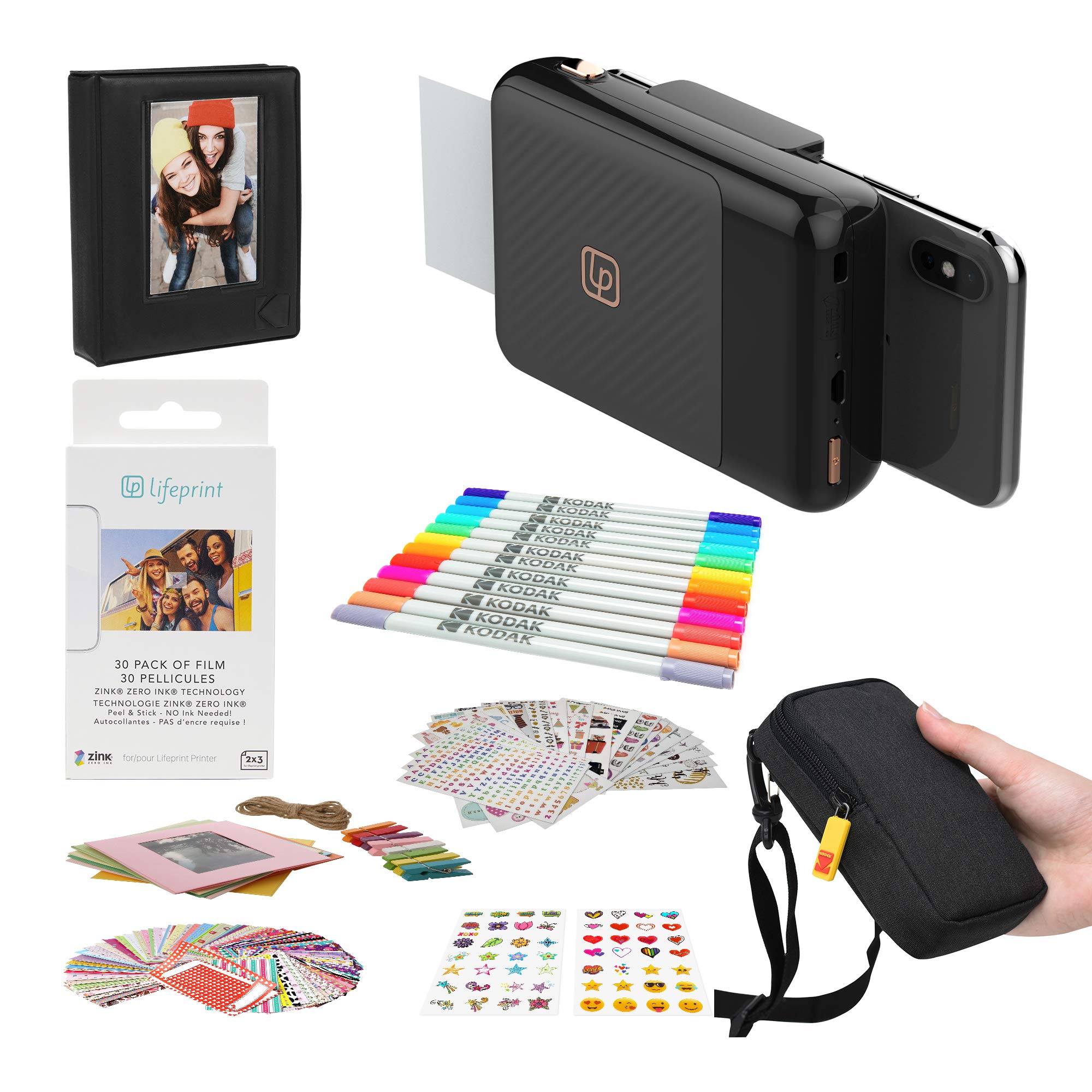 Lifeprint 2x3 Instant Print Camera for iPhone (Black) Stickers Bundle