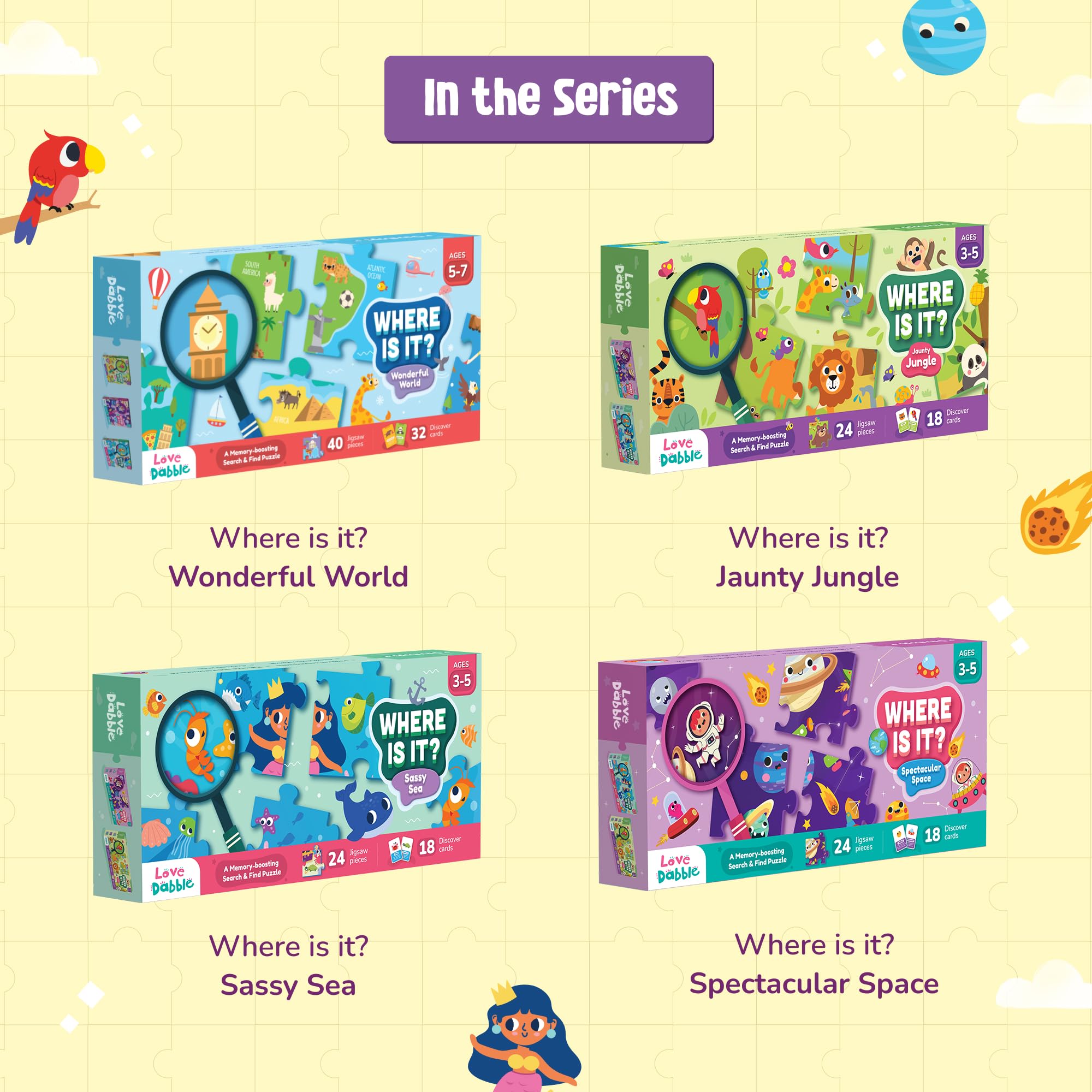 Outer Space Jigsaw Puzzles for Boys & Girls | Where is it? Spectacular Space - LoveDabble | Planets Puzzles for Kids | Solar System Flashcards for Kids Ages 3 4 5 | Birthday Gifts for Boys and Girls