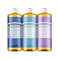 Dr. Bronner's - Pure-Castile Liquid Soap (32 Ounce Variety 3-Pack) Peppermint, Baby Unscented, Lavender - Made with Organic Oils, 18-in-1 Uses: Face, Body, Hair, Laundry, Concentrated, Vegan