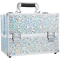 FRENESSA Makeup Case Cosmetic Organizer Case Extra Large 12 Inch 6 Trays Portable Makeup Organizer Case Make Up Carrying Box with Lockable for Esthetician Nail Students Craft Travel Glitter Silver