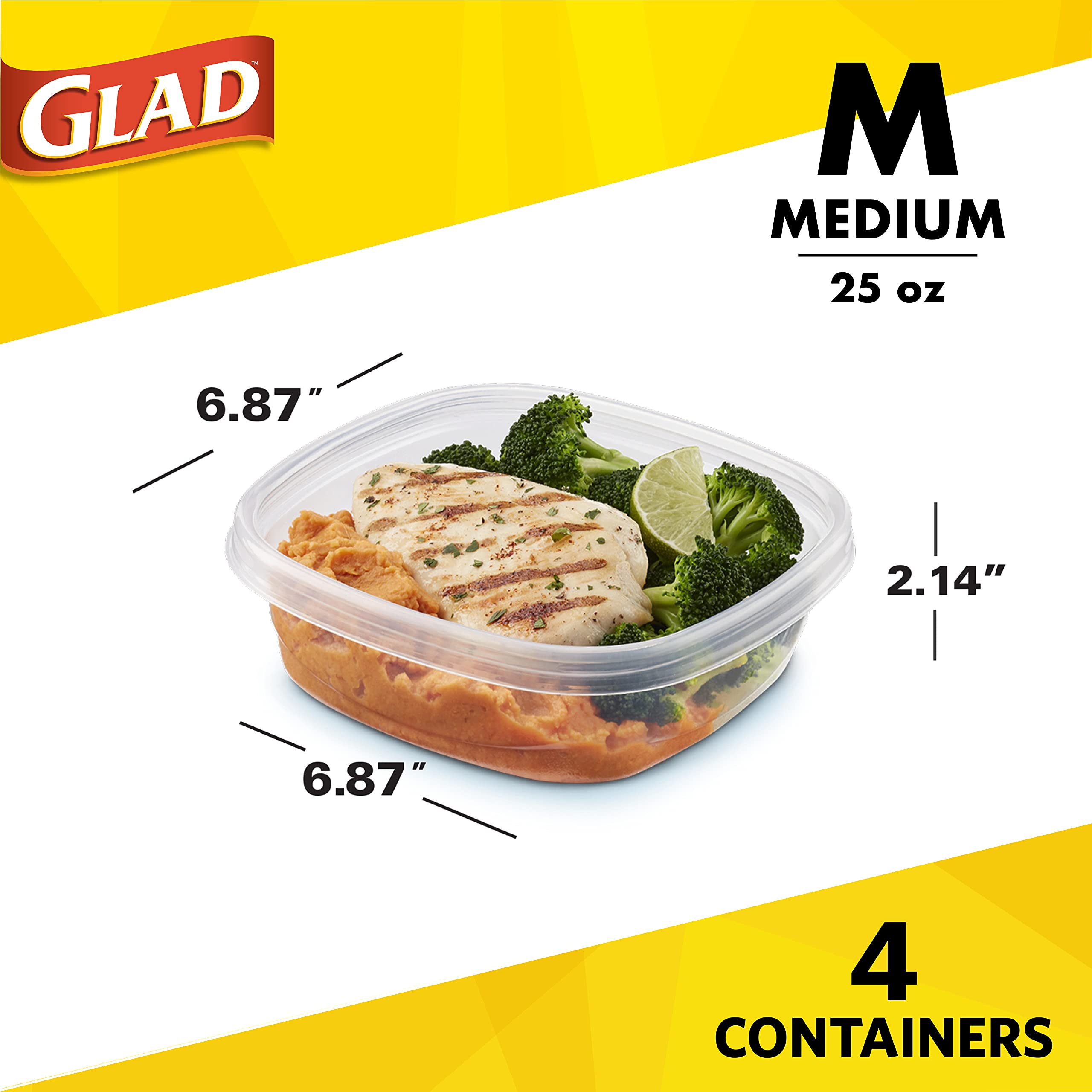 Glad Series Food Storage Containers, 4 Count | Strong and Durable Food Storage Food Containers for Everyday Use | Use to Store Meals, Snacks, and Desserts