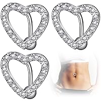 PAGOW 3Pcs Heart Belly Button Rings, Hypoallergenic Surgical Steel Belly Rings, 14G Pave CZ Crystal Rhinestone Reverse Hinged Top Down Belly Button Rings for Woman Girl