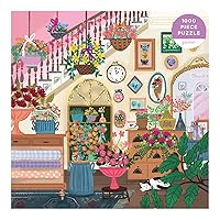 Galison Joy Laforme Flower Shop – 500 Piece Unique House Shaped Puzzle with Dreamy and Springtime Artwork of A Cozy Flower Shop