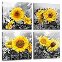 MESESE Wall Art Decor - 4 Panels Sunflower Canvas Wall Art Giclee Modern Home Decoration Watercolor Poster Canvas Picture for Living Room Ready to Hang