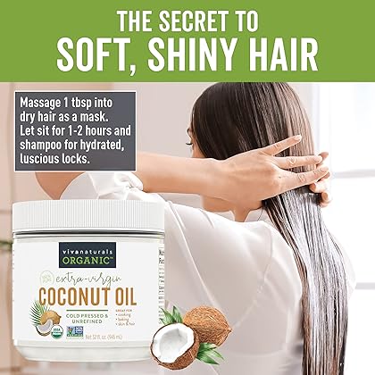 Organic Coconut Oil - Unrefined and Cold-Pressed, Natural Hair Oil, Skin Oil and Cooking Oil with Fresh Flavor, Non-GMO Extra Virgin Coconut Oil (Aceite de Coco), USDA Organic, 32 oz