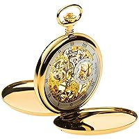 Full Double Hunter Skeleton Pocket Watch 17 Jewelled Mechanical Gold Plated Case