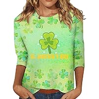 St. Patricks Day Shirts for Women 3/4 Sleeve Shirts for Women Print Graphic Tees Casual Plus Size Basic Tops