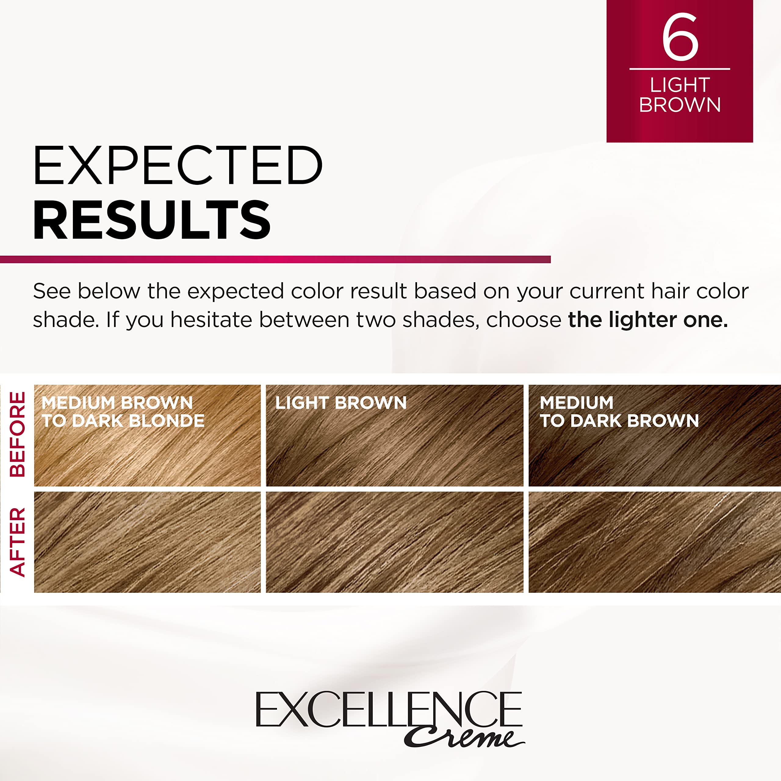 L'Oreal Paris Excellence Creme Permanent Triple Care Hair Color, 6 Light Brown Hair Dye Kit, Gray Coverage For Up to 8 Weeks, All Hair Types, Pack of 1