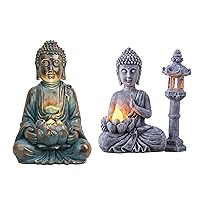 TERESA'S COLLECTIONS Meditating Buddha Statue for Garden Decor with Solar Lights, Large Resin Outdoor Statue Garden Sculpture Figurines for Home Patio Lawn Yard Decorations