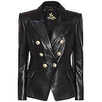 SID Genuine Lambskin Leather Black Women’s Single Button Blazer with Full Sleeves Suit Style for Office Wear