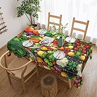 Fresh Fruits and Vegetables Tablecloth for Rectangle Tables, Oil-Proof Spill-Proof and Easy Clean Tablecloth with Lace Trim, 54 x 72 inch 4-6 People Table Cloth.
