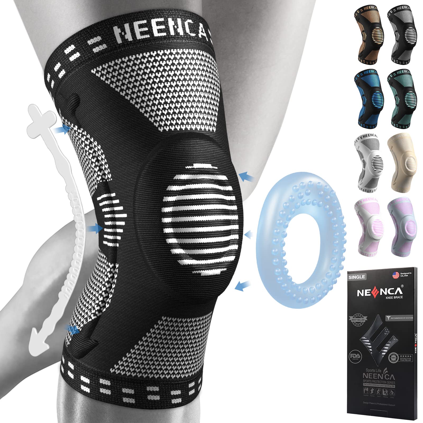 NEENCA Professional Knee Brace for Knee Pain Relief, Medical Knee Support with Patella Pad & Side Stabilizers, Compression Knee Sleeve for Meniscus Tear, ACL, Arthritis, Joint Pain, Runner, Workout...