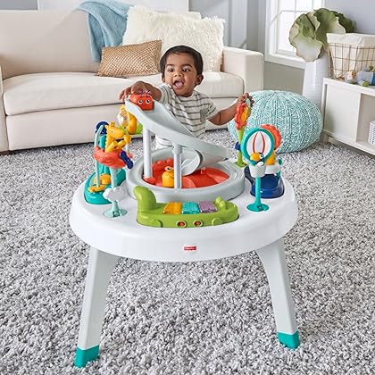 Fisher-Price Baby to Toddler Toy 2-In-1 Sit-To-Stand Activity Center with Music Lights and Spiral Ramp, Spin ‘N Play Safari