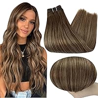 Full Shine Hair Weft Bundles Sew in Remy Human Hair 105 Gram Weft Hair Extensions Color 4 Fading to 24 Honey Blonde Highlight 4 Brown Sew in Hair Extensions Weave in Extensions 24 Inch