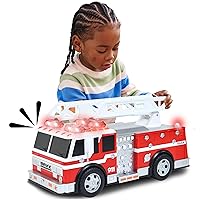 Maxx Action 12’’ Large Fire Truck – Lights and Sounds Vehicle with Extendable Ladder | Motorized Drive and Soft Grip Tires | Red Firetruck Toys for Kids 3-8