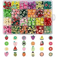 480pcs Fruits Clay Beads for Jewelry Making, 24 Styles Mixed Clay Beads Fruit Charms for Bracelet Making Kit, Polymer Heishi Beads for Women Girl DIY Necklace Earring Crafts