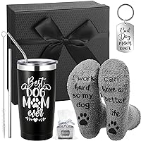 Best Dog Mom Gifts for Women 20 oz Dog Mom Tumbler Dog Socks Dog Mom Keychain Gifts Idea Basket Box for Dog Lovers, Veterinarian, Mother's Day, Birthday Gifts(Black)