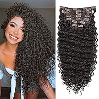 Dark Brown Curly Clip In Hair Extension For Black Women Natural Thick Deep Wave Hair Extension Clips Synthetic Long 24 inch hair extensions clip in Hairpiece (2#(Pack of 7))