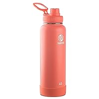 Takeya Actives 40 Oz Vacuum Insulated Stainless Steel Water Bottle with Spout Lid, Premium Quality, Coral