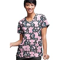 Women's Jungle Party Print Scrub Top (XS-3X) – 3 Pocket Criss Cross Medical Uniform