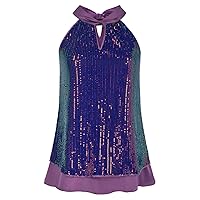 JASAMBAC Sequin Tops for Women Sparkly Sleeveless Vest Glitter Concert Shirt Shimmer Sparkle Club Party Tank