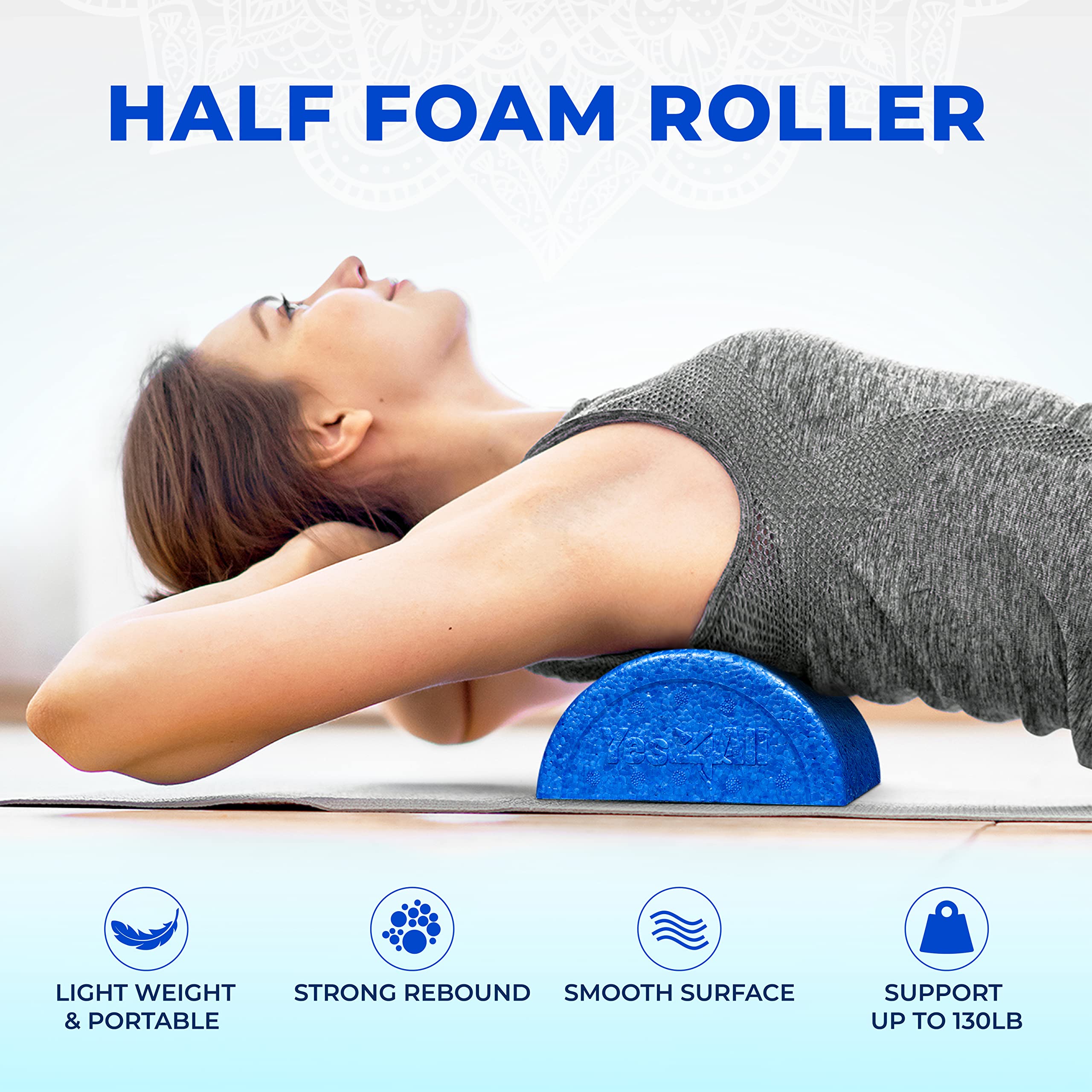 Yes4All High Density Half Round Foam Roller Support Pain Relieved, Physical Therapy, Back, Leg and Muscle Restoration, 12