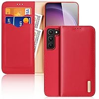 Wallet Case for Samsung Galaxy S23ultra/S23plus/S23 Genuine Leather Flip Cover RFID Blocking All-Round Protection Soft Phone Case (Red,S23 Ultra 6.8