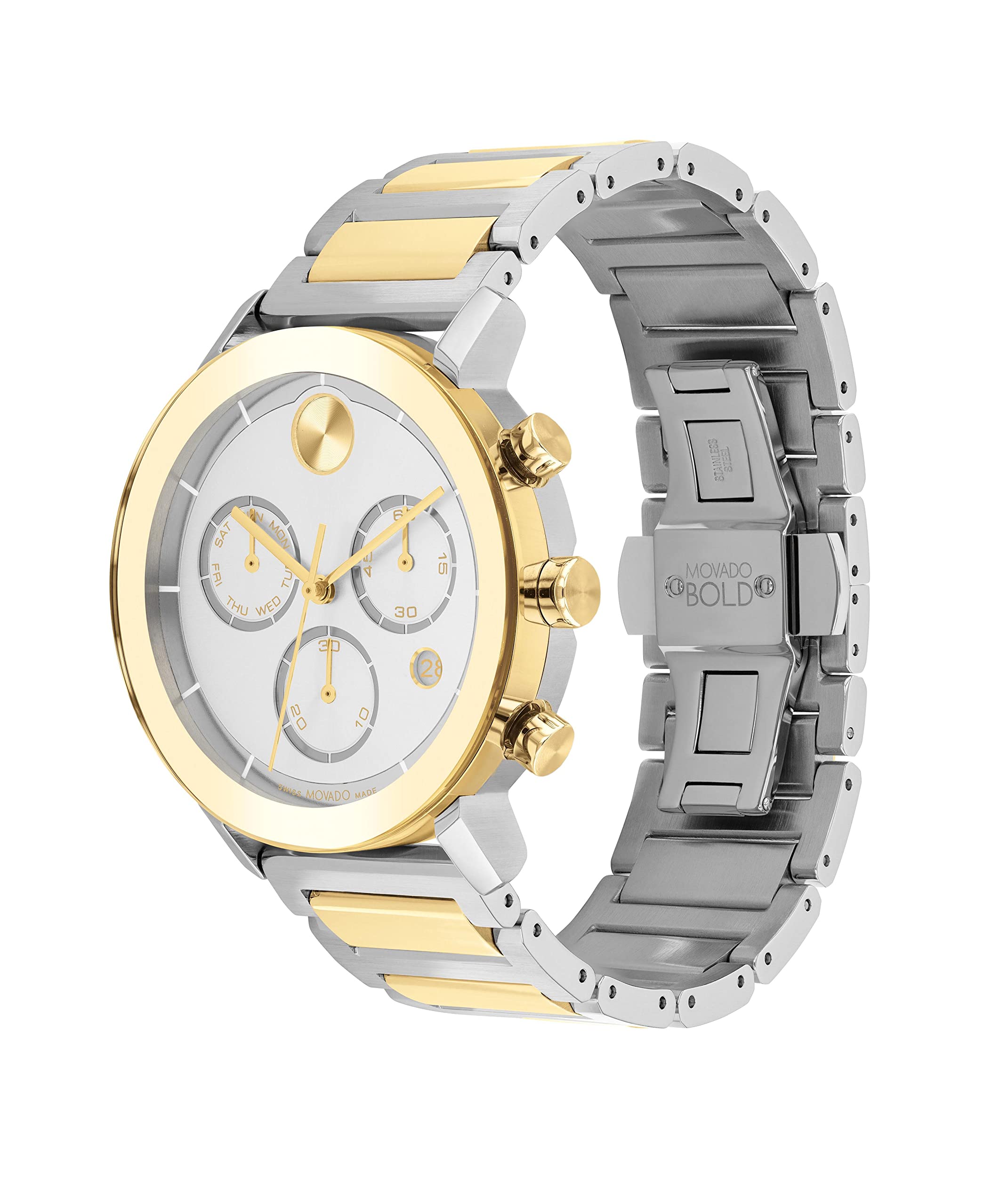Movado Bold Evolution Men's Swiss Quartz 3600888 Two Tone Stainless Steel Case and Link Bracelet Watch, Color: Two Tone